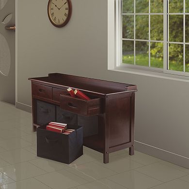 4-pc Storage Bench With 3 Foldable Fabric Baskets, Walnut And Black