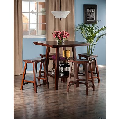 5-pc High Table With Saddle Seat Counter Stools, Walnut