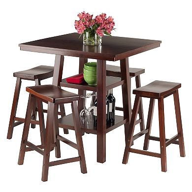 5-pc High Table With Saddle Seat Counter Stools, Walnut