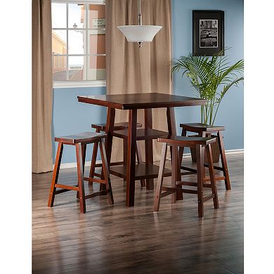 5-pc High Table With Saddle Seat Counter Stools, Walnut