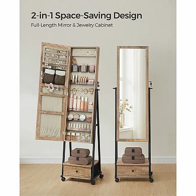 Jewelry Cabinet Floor Standing, Lockable Jewelry Organizer with High Full-length Mirror