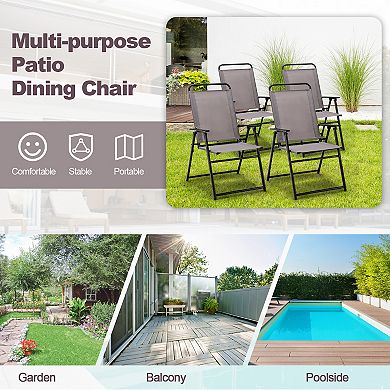 Outdoor Folding Sling Chairs Set Of 4 With Armrest And Backrest