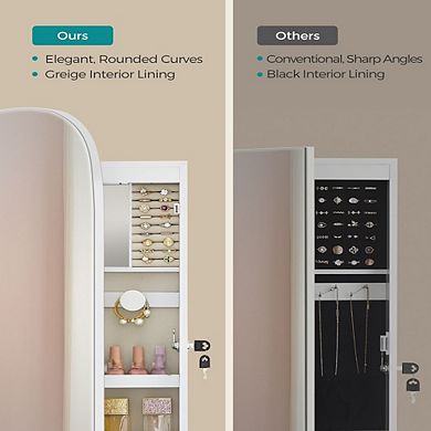 Jewelry Organizer, Led Jewelry Cabinet Wall/door Mounted, Lockable Rounded Wide Mirror With Storage