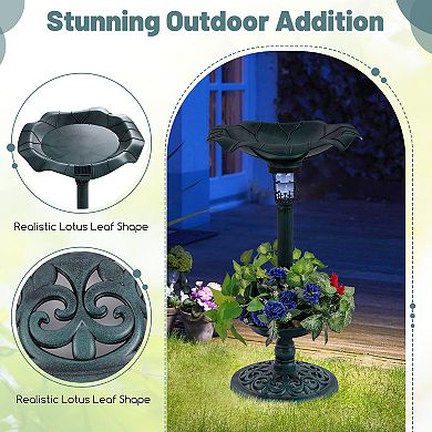 Standing Pedestal Birdbath And Feeder Combo With Lotus Leaf Bowl
