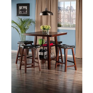 5-PC High Table With Cushion Seat Counter Stools, Walnut And Black