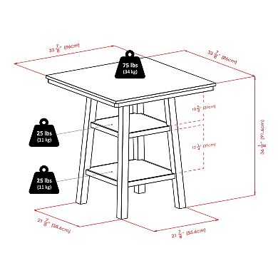 5-PC High Table With Cushion Seat Counter Stools, Walnut And Black