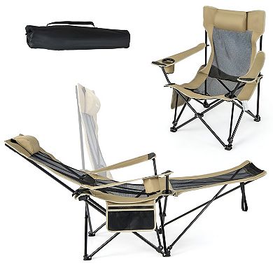 Camping Lounge Chair With Detachable Footrest Adjustable Backrest