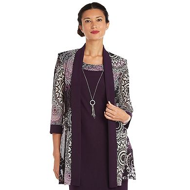 Petite R&M Richards 3-pc. Puff Print Mesh Jersey Dress & Jacket Set