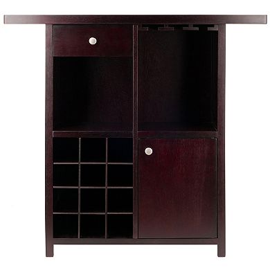 Versatile Wooden Wine Storage and Serving Bar with Drawers, Espresso