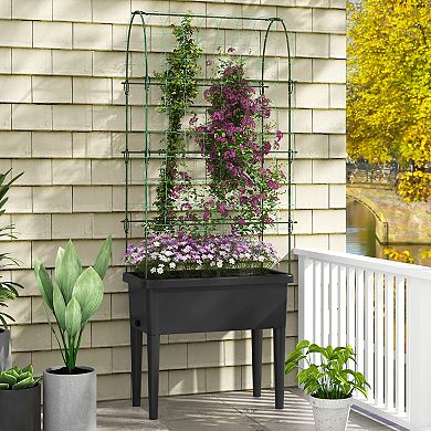 Self-watering Raised Garden Bed Elevated Planter With Climbing Trellis-black