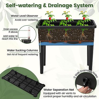 Self-watering Raised Garden Bed Elevated Planter With Climbing Trellis-black