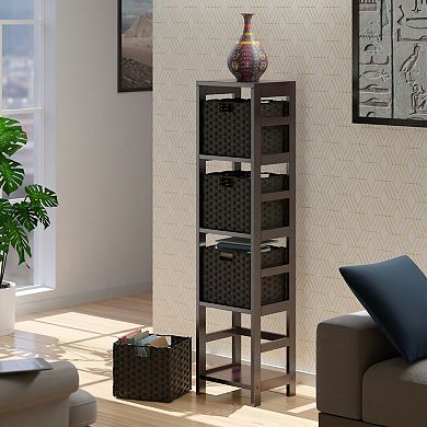 5-Piece Storage Shelf with Woven Baskets - Contemporary Organizer for Home or Office Storage