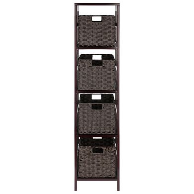 5-Piece Storage Shelf with Woven Baskets - Contemporary Organizer for Home or Office Storage