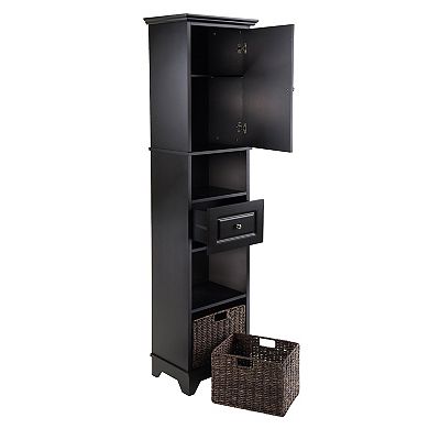 3-pc Storage Cabinet With 2 Foldable Corn Husk Baskets, Black And Chocolate