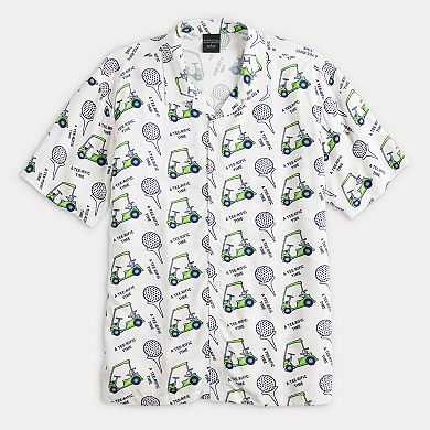 Men's Tee-Riffic Time Golf Cart Print Short Sleeve Button Down Shirt