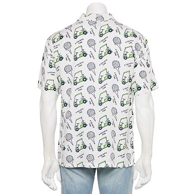 Men's Tee-Riffic Time Golf Cart Print Short Sleeve Button Down Shirt