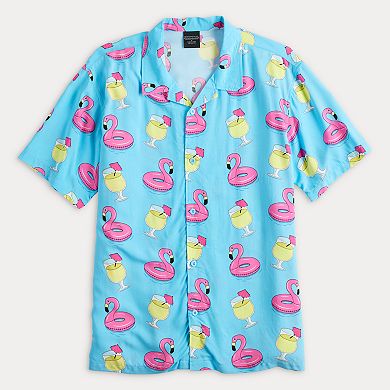 Men's Flamingo Pool Floaty/Cocktail All Over Print Short Sleeve Button Down Shirt