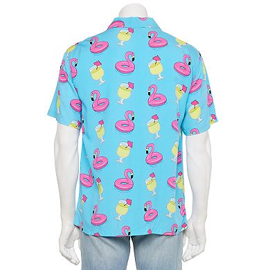 Men's Flamingo Pool Floaty/Cocktail All Over Print Short Sleeve Button Down Shirt