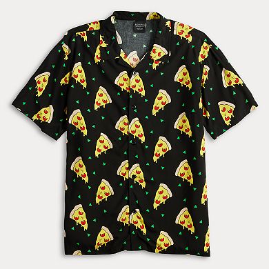 Men's Pizza Print Short Sleeve Button Down Shirt