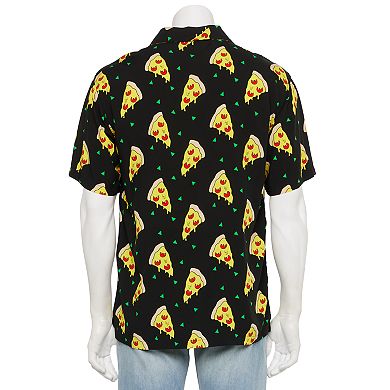 Men's Pizza Print Short Sleeve Button Down Shirt