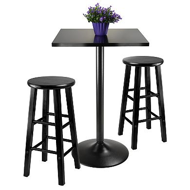 3-pc Square Pub Table And Round Seat Counter Stools, Black