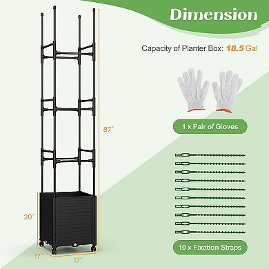 Raised Garden Bed With Obelisk Trellis And 3 Heights & Detachable Pe-coated Metal Tubes-Black