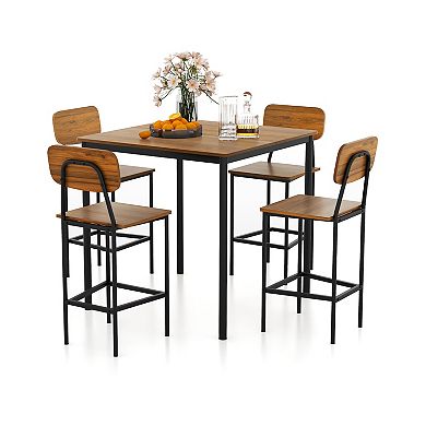 5-Piece Industrial Dining Table Set with Counter Height Table and 4 Bar Stools