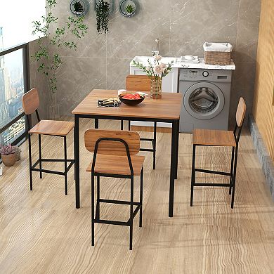 5-Piece Industrial Dining Table Set with Counter Height Table and 4 Bar Stools