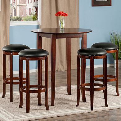 5-pc High Table With Cushion Swivel Seat Bar Stools, Walnut And Black