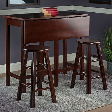 Drop Leaf Island Table With Counter Stools, Walnut