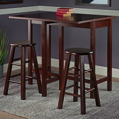 Drop Leaf Island Table With Counter Stools, Walnut