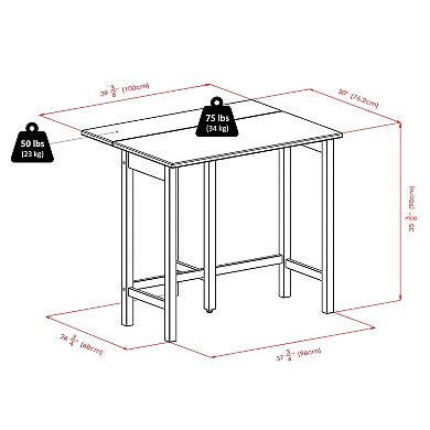 Drop Leaf Island Table With Counter Stools, Walnut