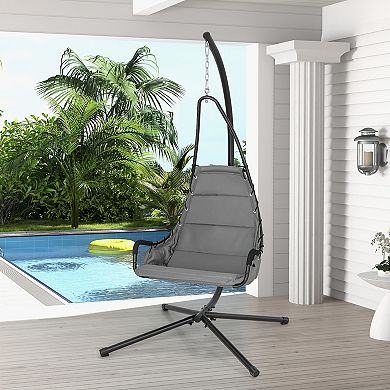 Hanging Chair With Stand And Extra Large Padded Seat-Grey