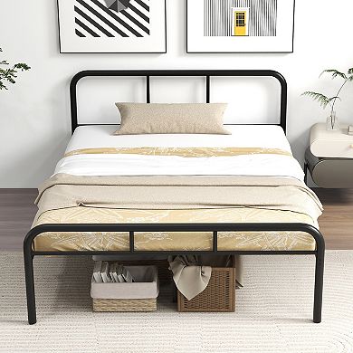 Full Bed Frame With Headboard And Footboard No Box Spring Needed-Black