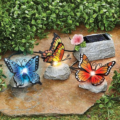 Collections Etc Hand-painted Pretty Solar Powered Butterfly Figurines