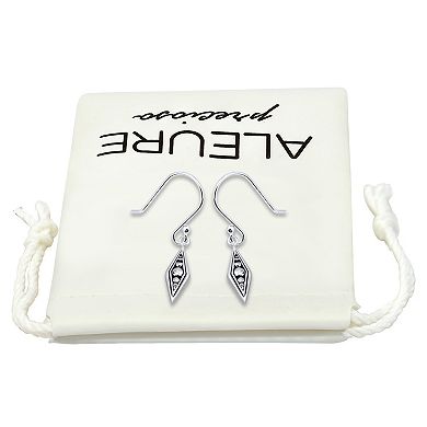 Aleure Precioso Sterling Silver Diamond Shaped Beaded Drop Fishhook Earrings