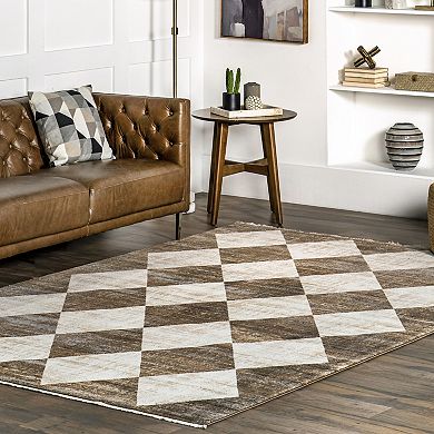 nuLOOM Meline Checkered Fringe Area Rug