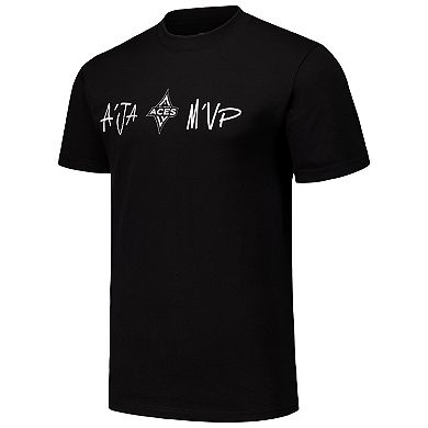 Unisex round21 A'ja Wilson Black Las Vegas Aces Player Signature Name & Number T-Shirt