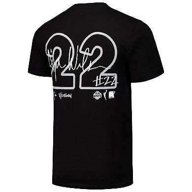 Unisex round21 A'ja Wilson Black Las Vegas Aces Player Signature Name & Number T-Shirt