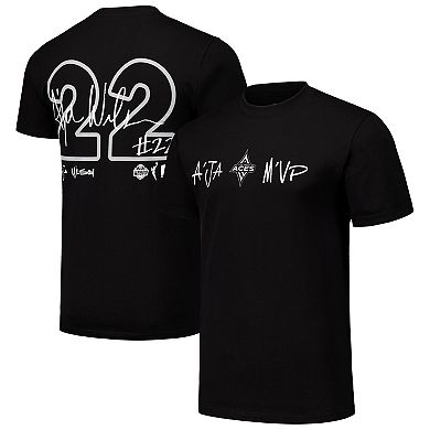 Unisex round21 A'ja Wilson Black Las Vegas Aces Player Signature Name & Number T-Shirt