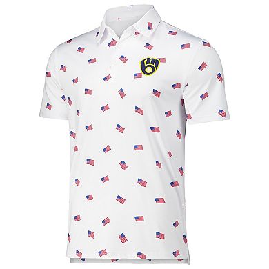 Men's Antigua White Milwaukee Brewers  Americana Polo