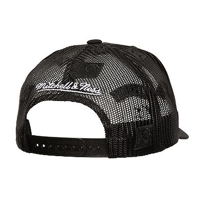 Men's Mitchell & Ness Black Phoenix Suns Monogram All-Over Logo Mesh Trucker Adjustable Hat