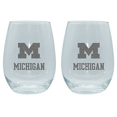 The Memory Company Michigan Wolverines 2-Pack 15oz. Stemless Wine Glass Set