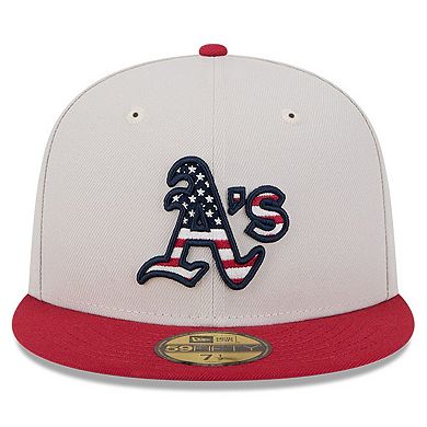 Men's New Era  Khaki/Red Oakland Athletics 2024 Fourth of July 59FIFTY Fitted Hat