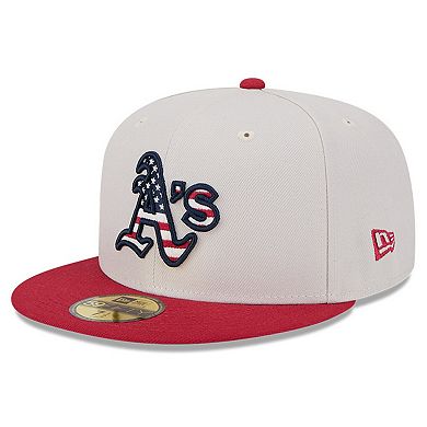 Men's New Era  Khaki/Red Oakland Athletics 2024 Fourth of July 59FIFTY Fitted Hat