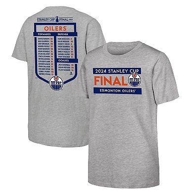 Youth Fanatics  Heather Gray Edmonton Oilers 2024 Stanley Cup Final Roster T-Shirt