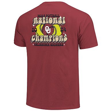 Unisex Crimson Oklahoma Sooners 2024 NCAA Softball Womenâ€™s College World Series Champions Groovy Comfort Colors T-Shirt