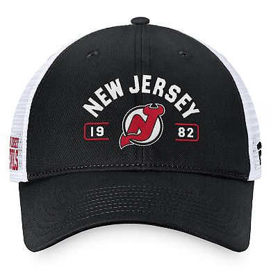 Men's Fanatics Black/White New Jersey Devils Free Kick Trucker Adjustable Hat