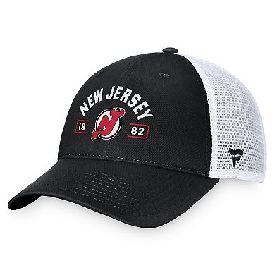 Men's Fanatics Black/White New Jersey Devils Free Kick Trucker Adjustable Hat