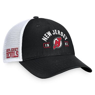 Men's Fanatics Black/White New Jersey Devils Free Kick Trucker Adjustable Hat